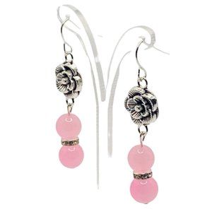 Bright Pink Glass with Silver Rose and Rhinestones